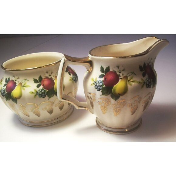 Creamer Sugar Bowl Set  Fruit Pattern Sadler Eng.  Vintage Marked 3426 Limited - Picture 2 of 9
